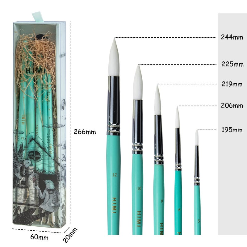 HIMI Little Bird Paint Brushes Set 5 Pcs for Watercolors Paintï¼ŒSet of 5 Watercolor Paint Brushes for Beginners & Pros, Nice Gift for Art hobbyist Beginners Artists (Green,5 Pcs) - Image 3